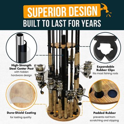 Image showing  16-Rod Round Steel Post Fishing Rod Storage Rack, American Cherry