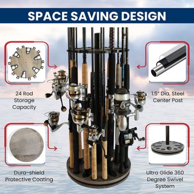 Image showing  24-Rod Round Spinning Rod Storage Rack, Barn Wood