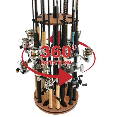 Rush Creek Creations 24-Rod Round Spinning Rod Storage Rack, Dark Walnut