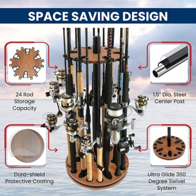 Image showing  24-Rod Round Spinning Rod Storage Rack, Dark Walnut