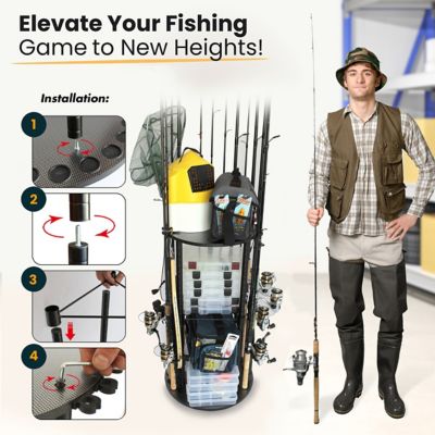 Image showing  17-Rod Spinning Rod Storage Rack with Heavy-Duty Adjustable Wire Shelf