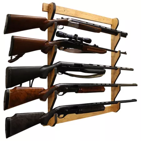 Rush Creek Creations 5 Long Gun Wall Display 29.5 in x 3.7 in x 33 in American Cherry Safe Racks