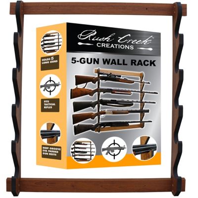 Rush Creek Creations 5 Long Gun Wall Display Rack, 29.5 in. x 3.7 in. x 33 in., Dark Walnut