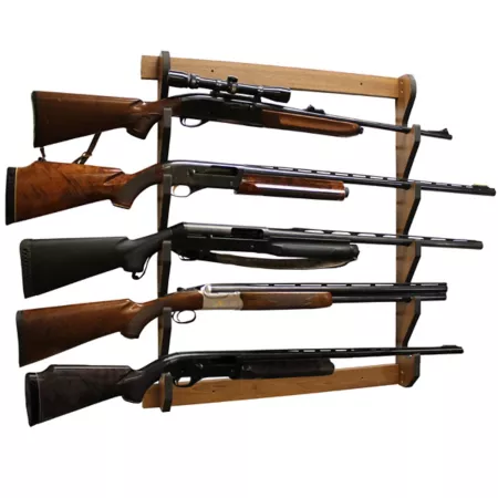 Rush Creek Creations 5-Piece Long Gun Wall Display 29.5 in x 3.7 in x 33 in Dark Walnut Wall Gun Racks