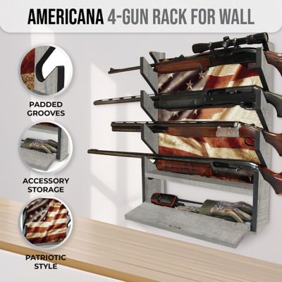 Image showing  4-Long Gun Americana Wall Display Rack with Storage Compartment, American Flag