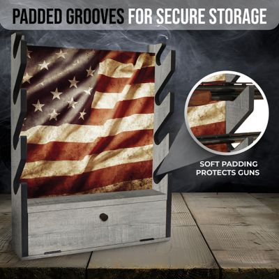 Image showing  4-Long Gun Americana Wall Display Rack with Storage Compartment, American Flag