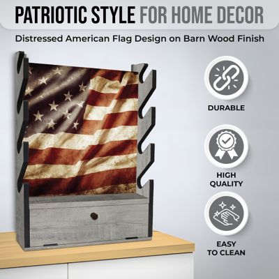 Image showing  4-Long Gun Americana Wall Display Rack with Storage Compartment, American Flag