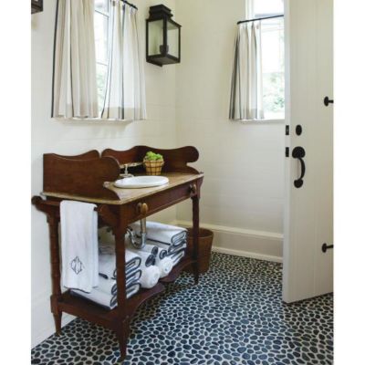 Image showing  Black Mid-Polished Pebble Stone Floor and Wall Tiles, 12 in. x 12 in.