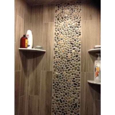 Image showing  Mixed Mid-Polished Pebble Stone Floor and Wall Tiles, 12 in. x 12 in., 5 pc.