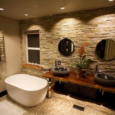 Image showing  White Mid-Polished Pebble Stone Floor and Wall Tiles, 12 in. x 12 in., 5 pc.