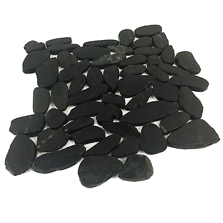 Rain Forest Black Sliced High-Polished Pebble Stone Floor and Wall and Tiles, 12 in. x 12 in.