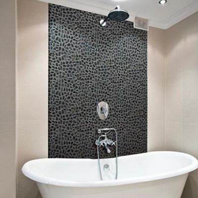 Image showing  Black Sliced High-Polished Pebble Stone Floor and Wall and Tiles, 12 in. x 12 in.