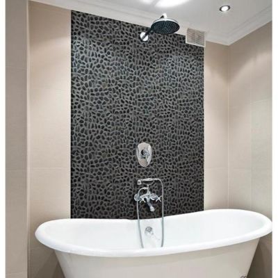 Image showing  Black Sliced High-Polished Pebble Stone Floor and Wall and Tiles, 12 in. x 12 in.