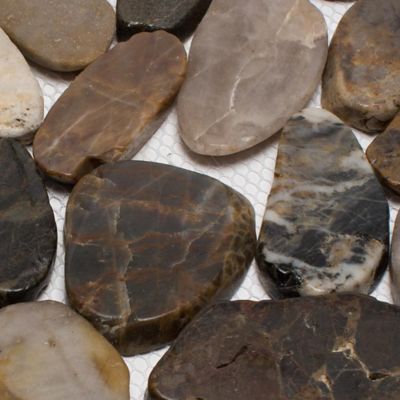 Image showing  12 in. x 12 in. Mixed Sliced High-Polished Pebble Stone Floor and Wall and Tiles, 5-Pack
