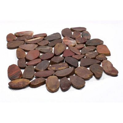 Rain Forest Red Sliced High-Polished Pebble Stone Floor and Wall and Tiles, 12 in. x 12 in., 5 pc.