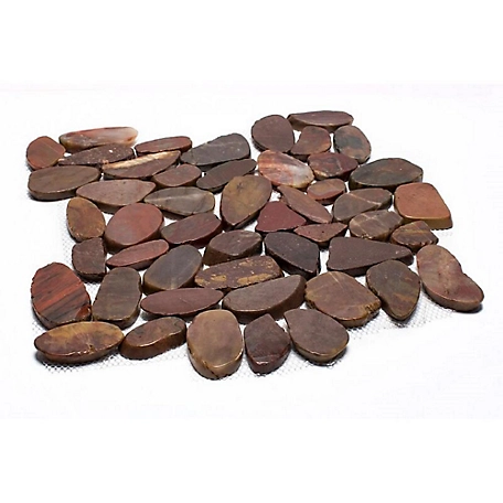 Rain Forest Red Sliced High-Polished Pebble Stone Floor and Wall and Tiles, 12 in. x 12 in., 5 pc.