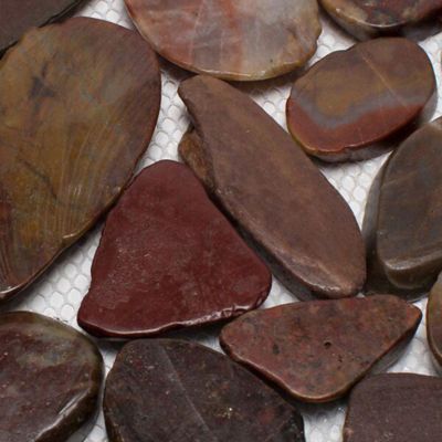 Image showing  Red Sliced High-Polished Pebble Stone Floor and Wall and Tiles, 12 in. x 12 in., 5 pc.