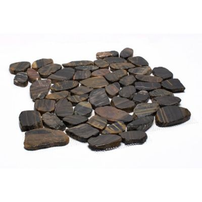 Rain Forest Stripe Sliced High-Polished Pebble Stone Floor and Wall and Tiles, 12 in. x 12 in., 5 pc.