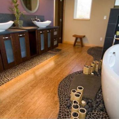 Image showing  Stripe Sliced High-Polished Pebble Stone Floor and Wall and Tiles, 12 in. x 12 in., 5 pc.