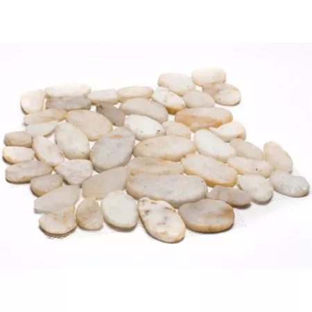 Rain Forest White Sliced High Polished Pebble Stone Floor Wall and Tile 12-inch x 12-inch 5-Piece Landscape Rocks