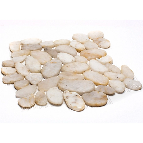 Rain Forest White Sliced High-Polished Pebble Stone Floor and Wall and Tiles, 12 in. x 12 in., 5 pc.