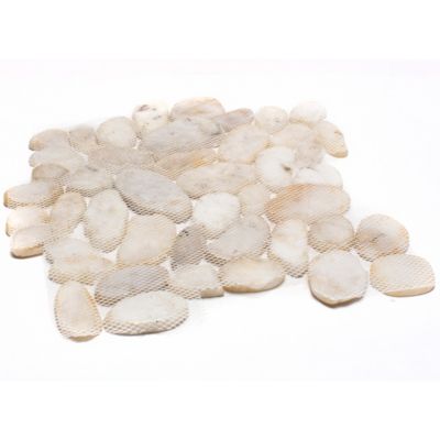 Image showing  White Sliced High-Polished Pebble Stone Floor and Wall and Tiles, 12 in. x 12 in., 5 pc.