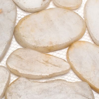 Image showing  White Sliced High-Polished Pebble Stone Floor and Wall and Tiles, 12 in. x 12 in., 5 pc.