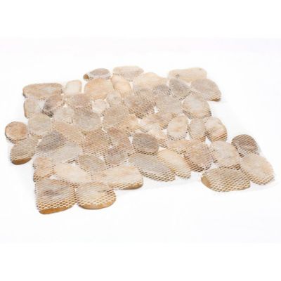 Image showing  Yellow Sliced High-Polished Pebble Stone Floor and Wall and Tiles, 12 in. x 12 in., 5 pc.