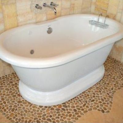Image showing  Yellow Sliced High-Polished Pebble Stone Floor and Wall and Tiles, 12 in. x 12 in., 5 pc.