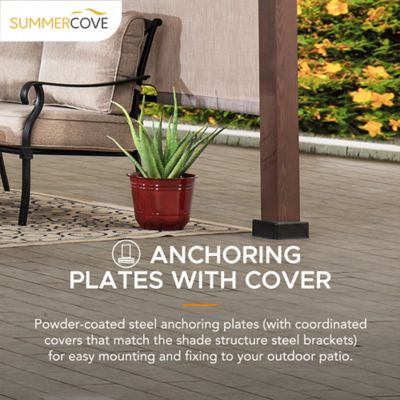 Image showing  Sunjoy 11 x 11 ft. Metal Pergola with Natural Wood Looking Finish and Tan Adjustable Canopy Shade