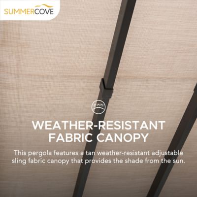 Image showing  Sunjoy 11 x 11 ft. Metal Pergola with Natural Wood Looking Finish and Tan Adjustable Canopy Shade