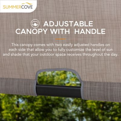 Image showing  Sunjoy 11 x 11 ft. Metal Pergola with Natural Wood Looking Finish and Tan Adjustable Canopy Shade