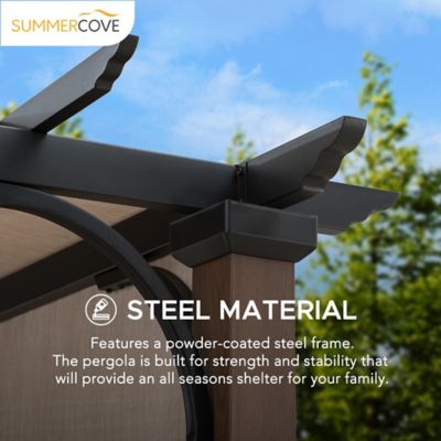 Image showing 5 th SummerCove Sunjoy 11 x 11 ft. Metal Pergola with Natural Wood Looking Finish and Tan Adjustable Canopy Shade