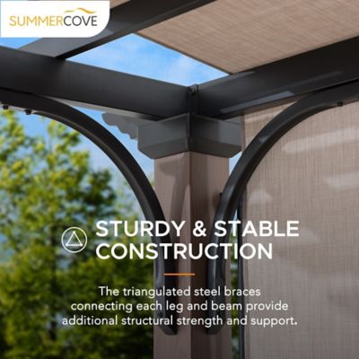 Image showing 6 th SummerCove Sunjoy 11 x 11 ft. Metal Pergola with Natural Wood Looking Finish and Tan Adjustable Canopy Shade