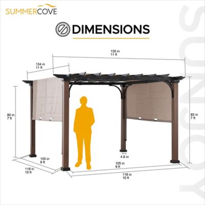 Image showing 7 th SummerCove Sunjoy 11 x 11 ft. Metal Pergola with Natural Wood Looking Finish and Tan Adjustable Canopy Shade