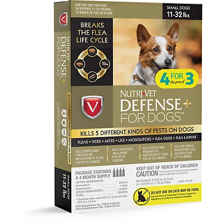Nutri-Vet Defense Plus Dog Flea and Tick Topical Treatment for Small Dog, 4 ct.