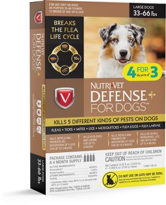 Nutri-Vet Defense Plus Dog Flea and Tick Topical Treatment for Large Dogs, 4 ct.