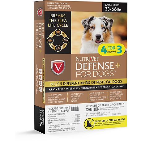 Nutri-Vet Defense Plus Dog Flea and Tick Topical Treatment for Large Dogs, 4 ct.
