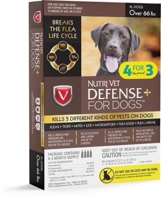 Nutri-Vet Defense Plus Flea and Tick Topical Treatment for X-Large Dogs, 4 ct.