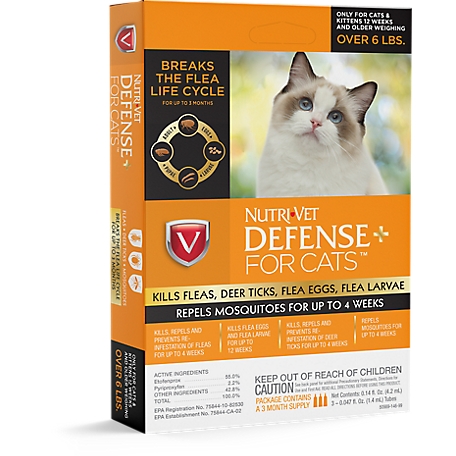 Nutri-Vet Defense Plus Flea and Tick Topical Treatment for Cats, 3 ct.