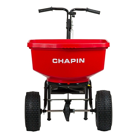 Chapin 100 lb. Capacity Push Contractor Turf Steel Broadcast Spreader, Wide Tread 12 in. Pneumatic Tires