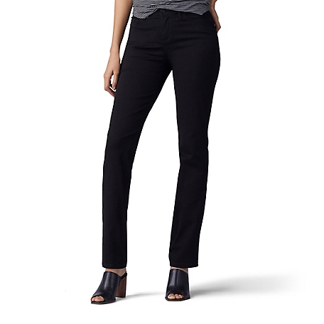 Lee Women's Classic Fit Mid-Rise Flex Motion Straight Jeans, Black