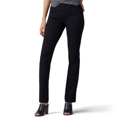 Lee Women's Classic Fit Mid-Rise Flex Motion Straight Jeans, Black