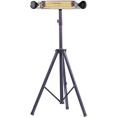 Hanover 35.4-In. Wide Electric Carbon Infrared Heat Lamp with Remote Control and Tripod Stand, Silver/Black