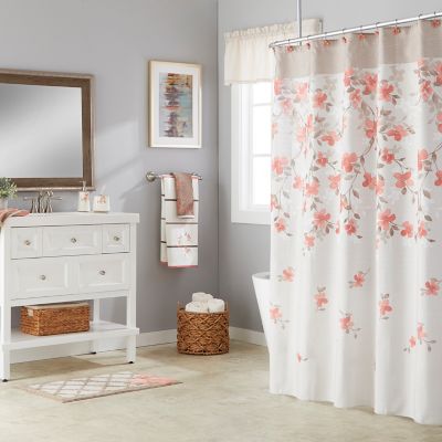 coral and gray shower curtain