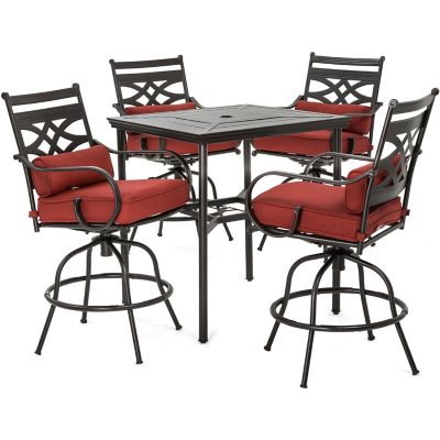 Hanover 5 pc. Montclair High-Dining Patio Set, Includes 4 Swivel Chairs and 33 in. Dining Table, Chili Red