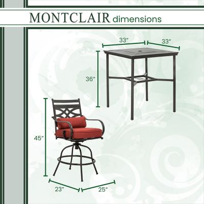 Image showing  5 pc. Montclair High-Dining Patio Set, Includes 4 Swivel Chairs and 33 in. Dining Table, Chili Red