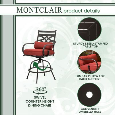Image showing  5 pc. Montclair High-Dining Patio Set, Includes 4 Swivel Chairs and 33 in. Dining Table, Chili Red