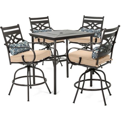 Hanover 5 pc. Montclair High-Dining Patio Set, Includes 4 Swivel Chairs and 33 in. Counter-Height Dining Table, Tan