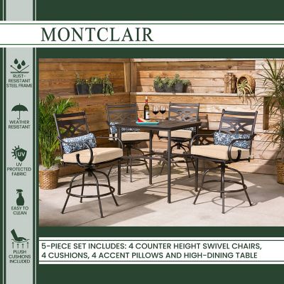 Image showing  5 pc. Montclair High-Dining Patio Set, Includes 4 Swivel Chairs and 33 in. Counter-Height Dining Table, Tan